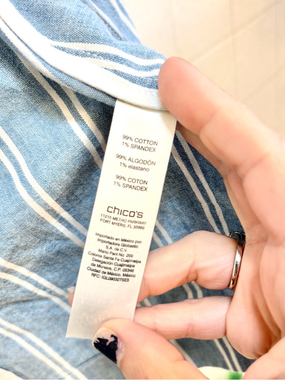 Chico's Blue White Size 1 Medium Striped Blazer Chambray Washable Cotton Stretch - Picture 11 of 12